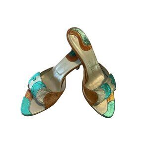 ★ Pepita D'oro United Arrows Gold Sparkle Sandals Kitten Heel Shoes 6.5 7★